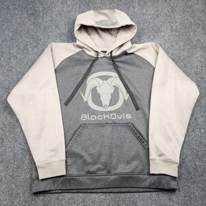 BlackOvis Hoodie‎ Mens XL Gray Tan Ram Logo Pullover Sweatshirt Hunting Outdoor